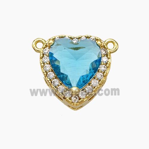 Copper Heart Pendant Micropave Zirconia Blue Crystal Glass 2loops Gold Plated
