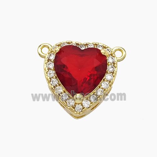 Copper Heart Pendant Micropave Zirconia Red Crystal Glass 2loops Gold Plated