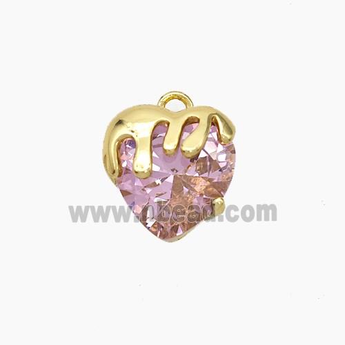 Copper Heart Pendant Pave Pink Crystal Glass Gold Plated