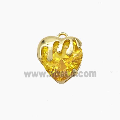 Copper Heart Pendant Pave Golden Crystal Glass Gold Plated