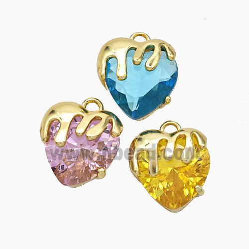 Copper Heart Pendant Pave Crystal Glass Gold Plated Mixed