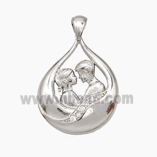 Copper Couple Pendant Pave Zirconia Platinum Plated