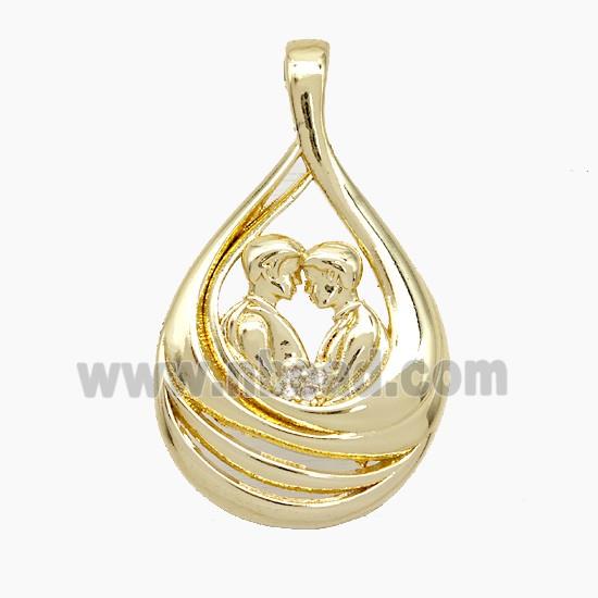 Copper Couple Pendant Pave Zirconia Gold Plated