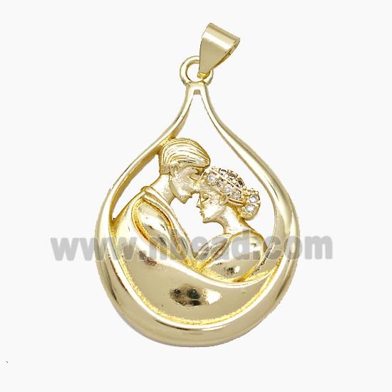 Copper Couple Pendant Pave Zirconia Gold Plated