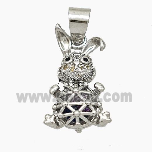 Copper Rabbit Pendant Pave Zirconia Hollow Platinum Plated