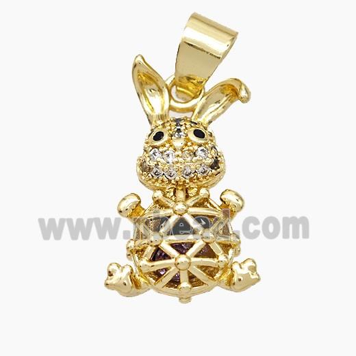 Copper Rabbit Pendant Pave Zirconia Hollow Gold Plated