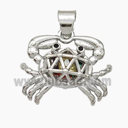 Copper Crab Pendant With Zirconia Hollow Platinum Plated