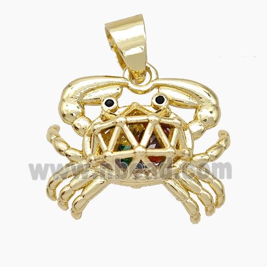 Copper Crab Pendant With Zirconia Hollow Gold Plated
