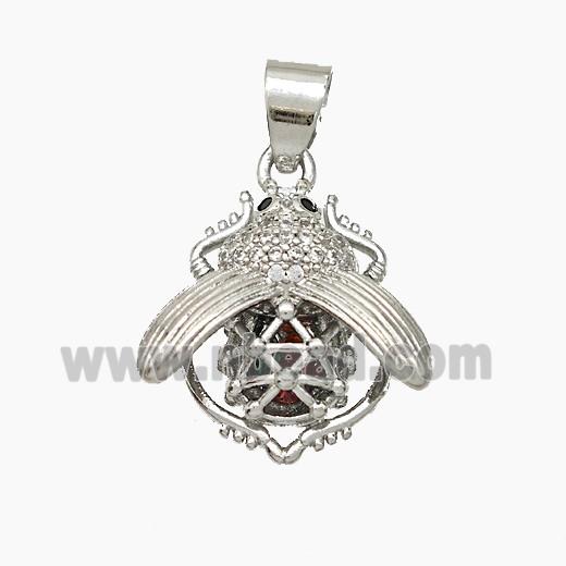 Copper Beetle Pendant Pave Zirconia Hollow Platinum Plated