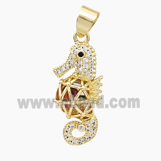 Copper Seahorse Pendant Pave Zirconia Hollow Gold Plated