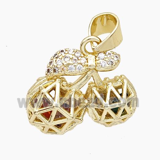 Copper Cherry Pendant Pave Zirconia Hollow Gold Plated