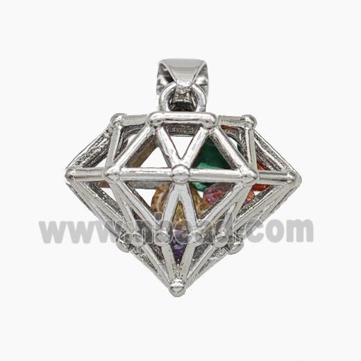 Copper Diamond Pendant Pave Zirconia Hollow Platinum Plated