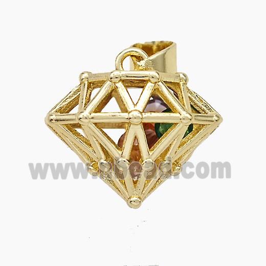 Copper Diamond Pendant Pave Zirconia Hollow Gold Plated
