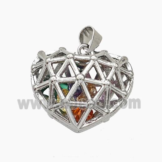 Copper Heart Pendant With Zirconia Hollow Platinum Plated