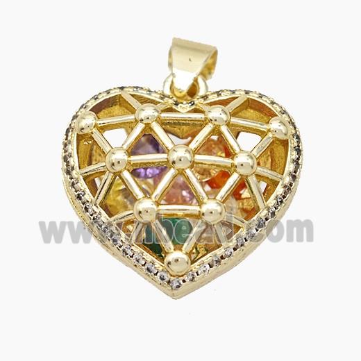 Copper Heart Pendant With Zirconia Hollow Gold Plated