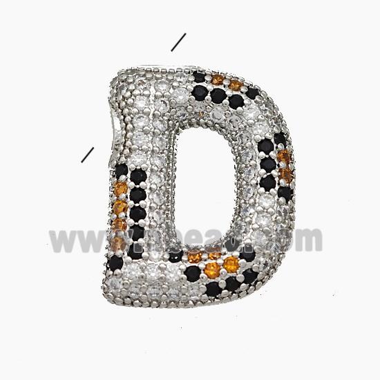 Copper Letter-D Pendant Micropave Zirconia Platinum Plated