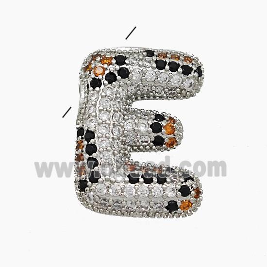 Copper Letter-E Pendant Micropave Zirconia Platinum Plated