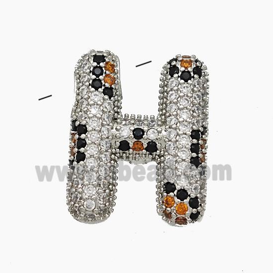 Copper Letter-H Pendant Micropave Zirconia Platinum Plated
