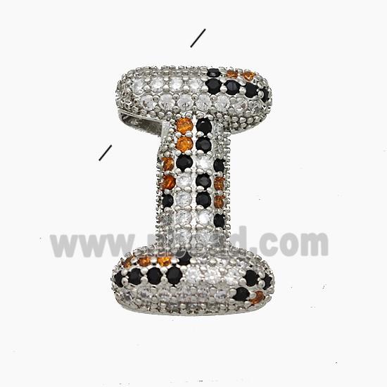 Copper Letter-I Pendant Micropave Zirconia Platinum Plated