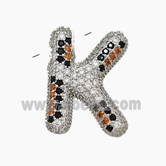 Copper Letter-K Pendant Micropave Zirconia Platinum Plated
