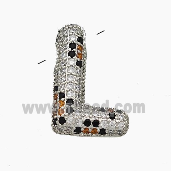 Copper Letter-L Pendant Micropave Zirconia Platinum Plated