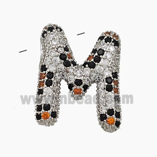 Copper Letter-M Pendant Micropave Zirconia Platinum Plated