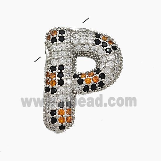 Copper Letter-P Pendant Micropave Zirconia Platinum Plated