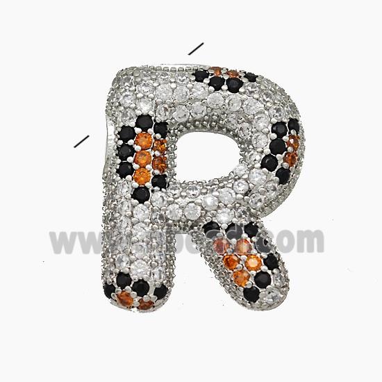 Copper Letter-R Pendant Micropave Zirconia Platinum Plated