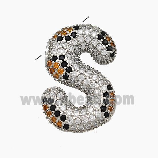 Copper Letter-S Pendant Micropave Zirconia Platinum Plated