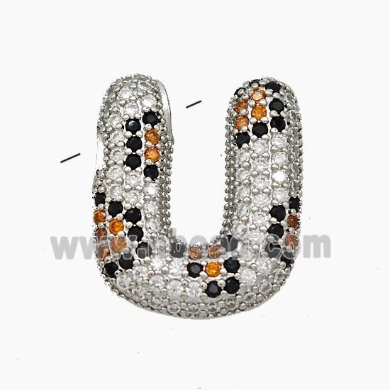 Copper Letter-U Pendant Micropave Zirconia Platinum Plated