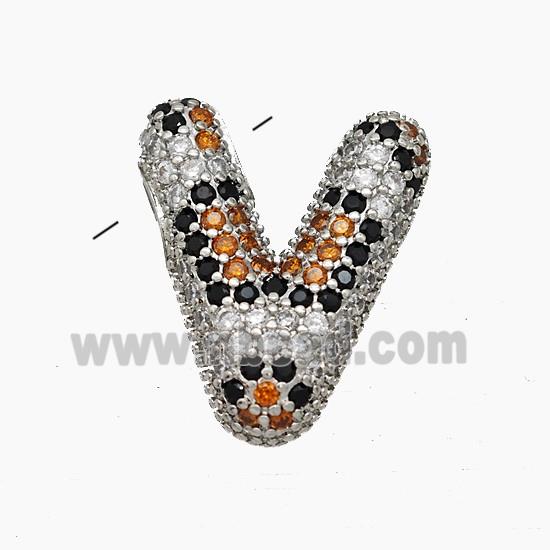 Copper Letter-V Pendant Micropave Zirconia Platinum Plated