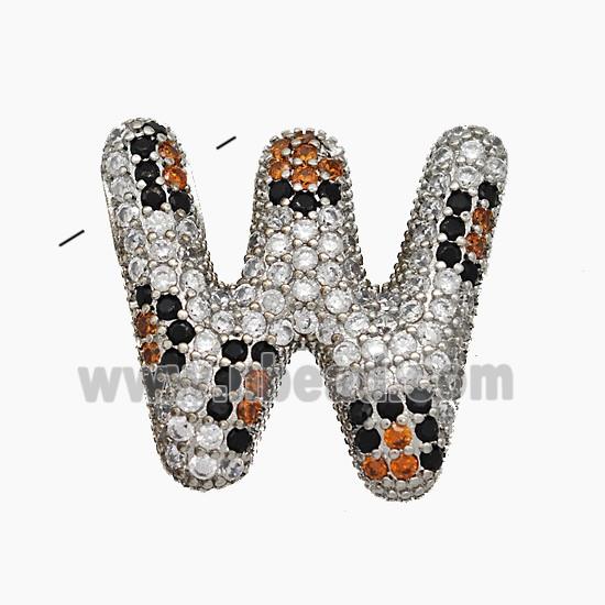 Copper Letter-W Pendant Micropave Zirconia Platinum Plated