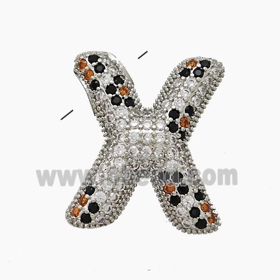 Copper Letter-X Pendant Micropave Zirconia Platinum Plated