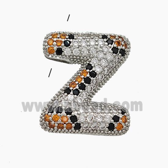 Copper Letter-Z Pendant Micropave Zirconia Platinum Plated