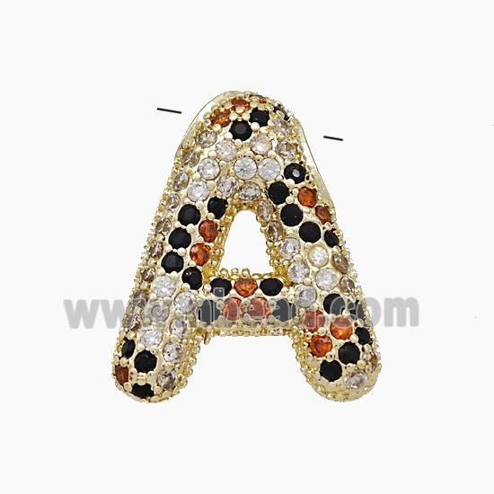 Copper Letter-A Pendant Micropave Zirconia Gold Plated