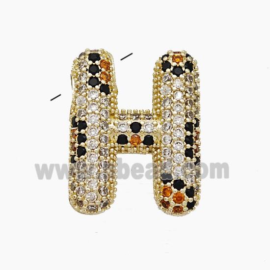 Copper Letter-H Pendant Micropave Zirconia Gold Plated