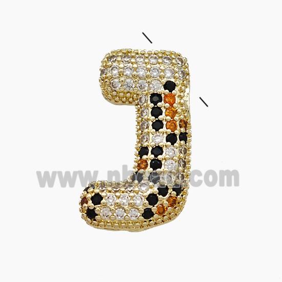 Copper Letter-J Pendant Micropave Zirconia Gold Plated