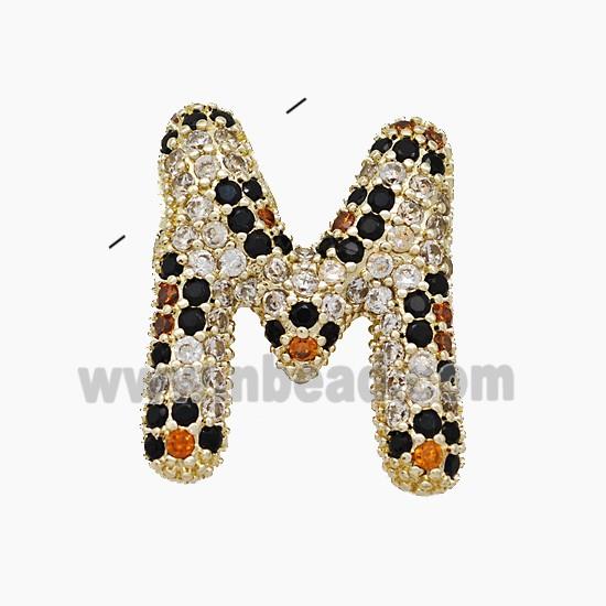 Copper Letter-M Pendant Micropave Zirconia Gold Plated