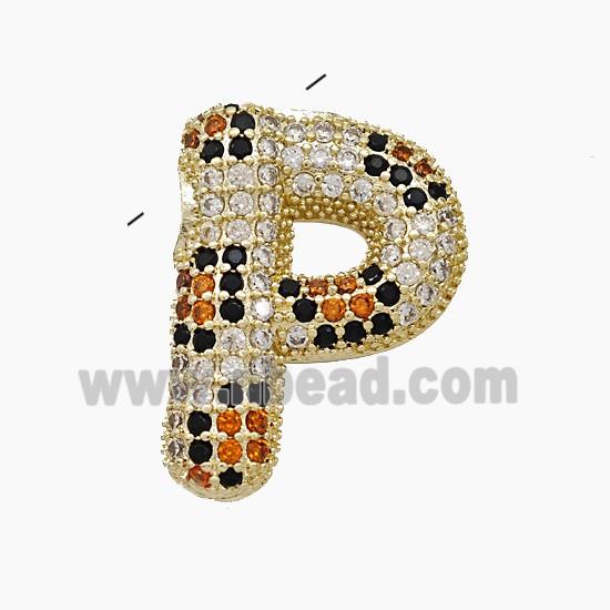 Copper Letter-P Pendant Micropave Zirconia Gold Plated