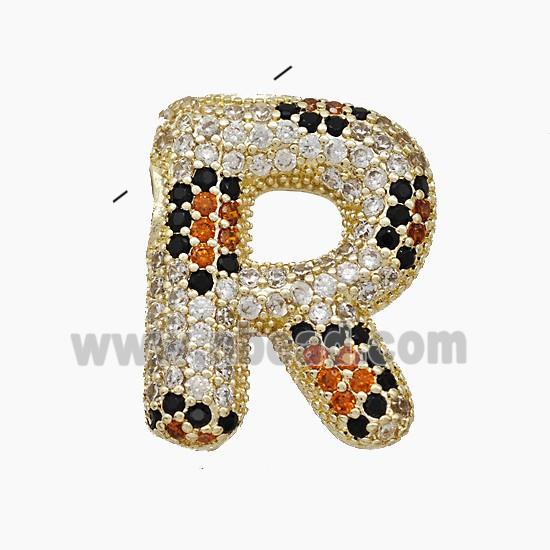 Copper Letter-R Pendant Micropave Zirconia Gold Plated