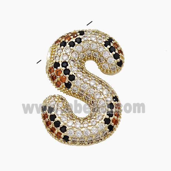 Copper Letter-S Pendant Micropave Zirconia Gold Plated