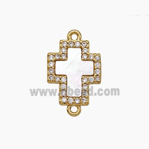 Copper Cross Connector Pave Zirconia Shell 18K Gold Plated