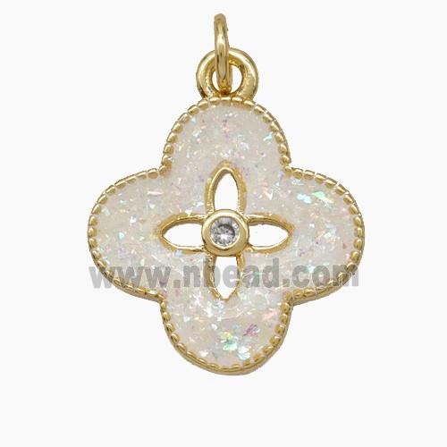 Copper Clover Pendant Pave Zirconia Fire Opal 18K Gold Plated