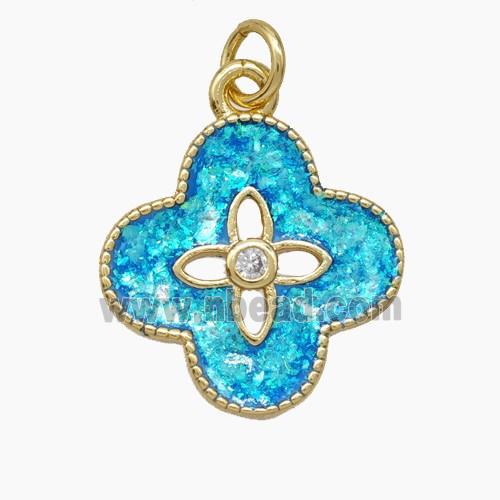 Copper Clover Pendant Pave Zirconia Fire Opal 18K Gold Plated