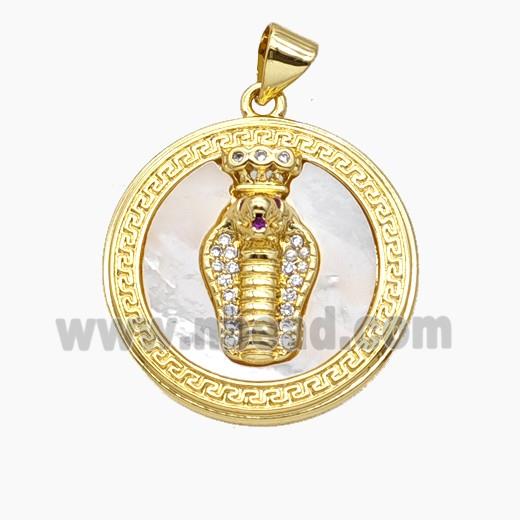 The Serpent King Charms Copper Snake Pendant Pave Zirconia Shell 18K Gold Plated