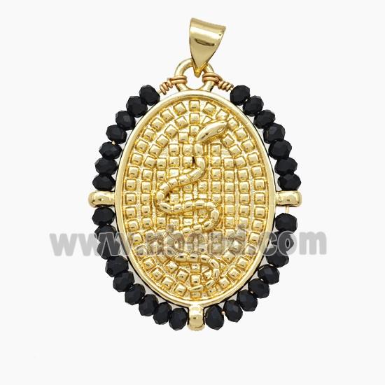 Copper Snake Pendant Crystal Glass Wire Wrapped Oval 18K Gold Plated