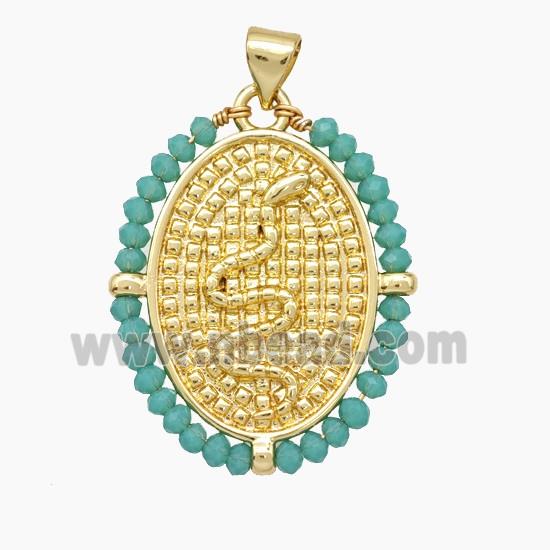 Copper Snake Pendant Crystal Glass Wire Wrapped Oval 18K Gold Plated