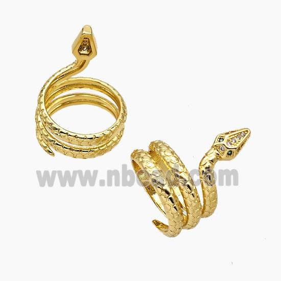 Copper Snake Rings Pave Zirconia 18K Gold Plated