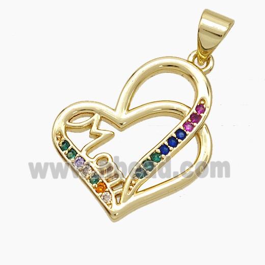 Copper Heart Pendant Pave Zirconia Mom 18K Gold Plated