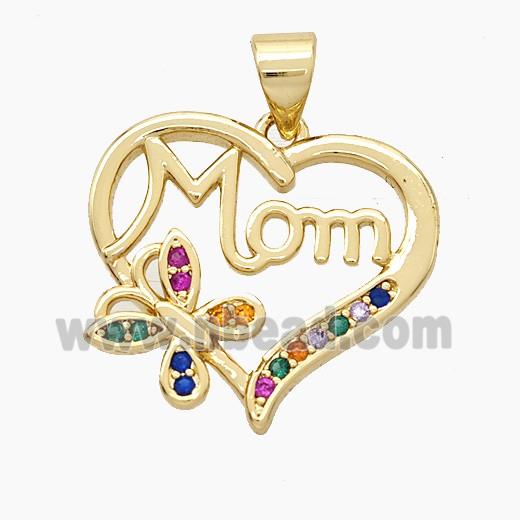 Copper Heart Butterfly Pendant Pave Zirconia Mom 18K Gold Plated